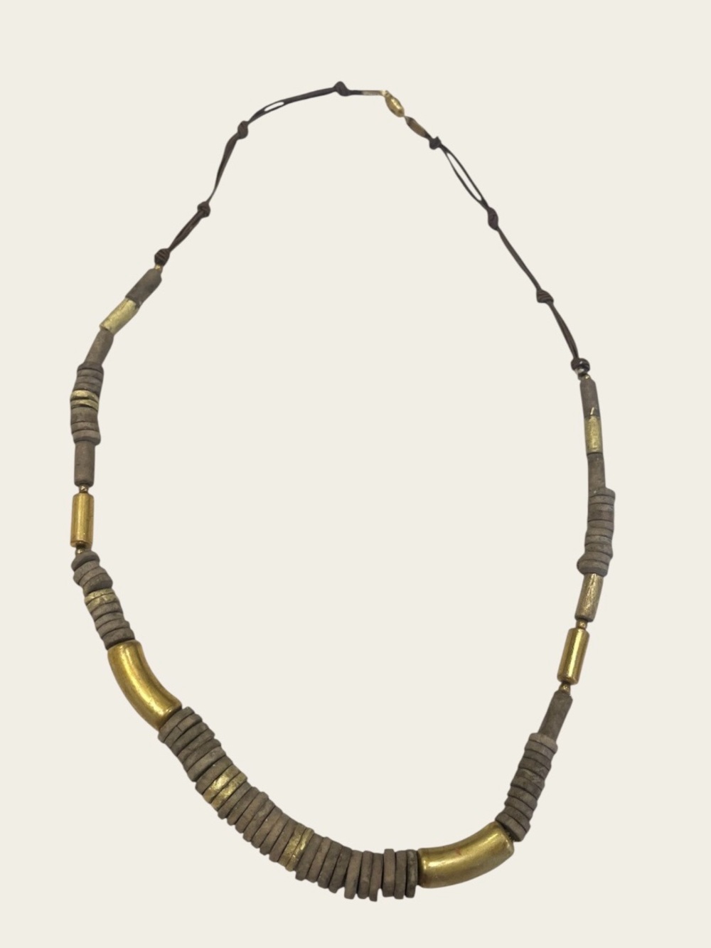 Hand Crafted Brown and Gold Tribal Disk Necklace
